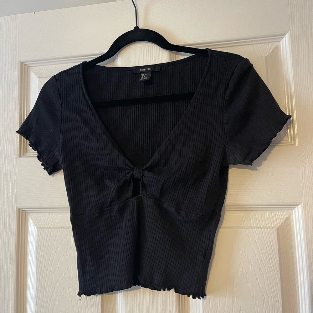 Black low V cut out crop top